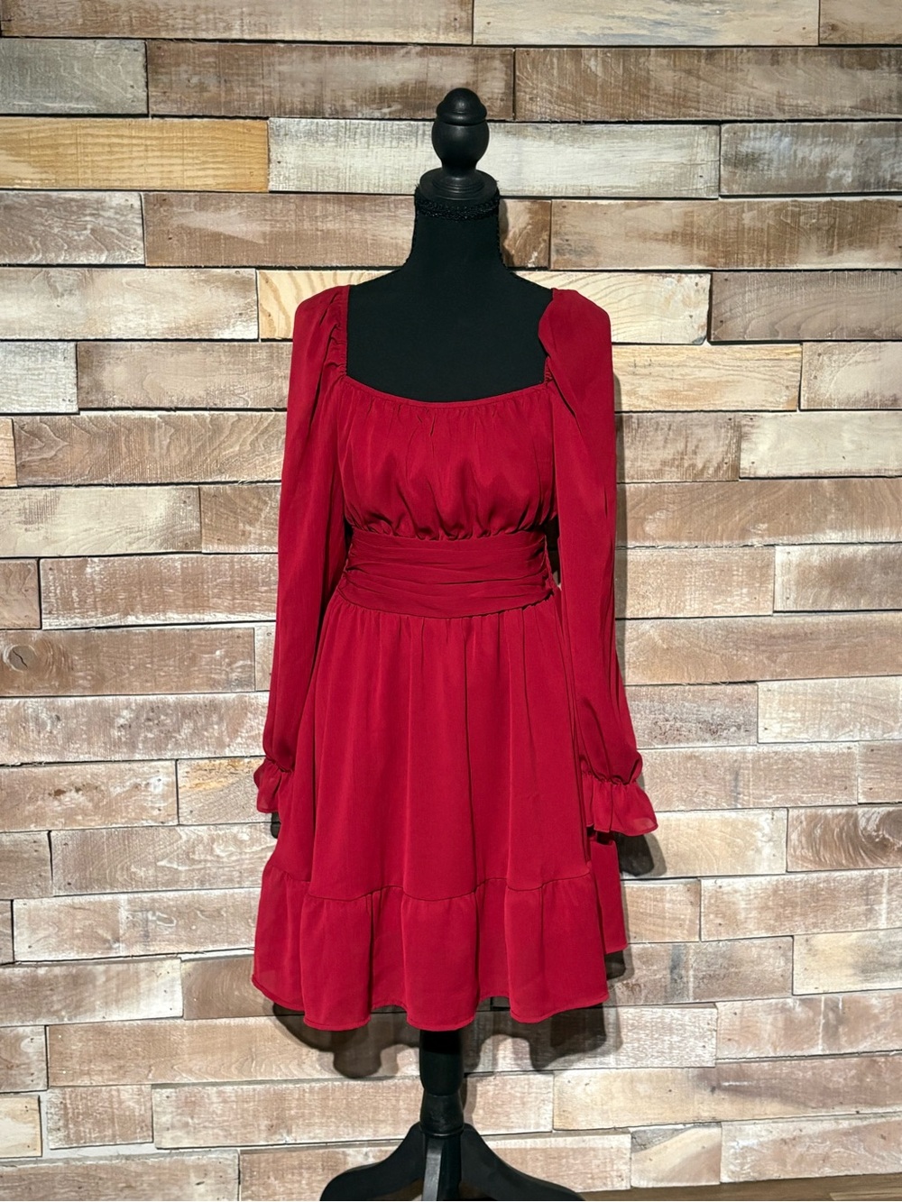 Exlura Red Ruched Waist Milkmaid Mini Dress Medium